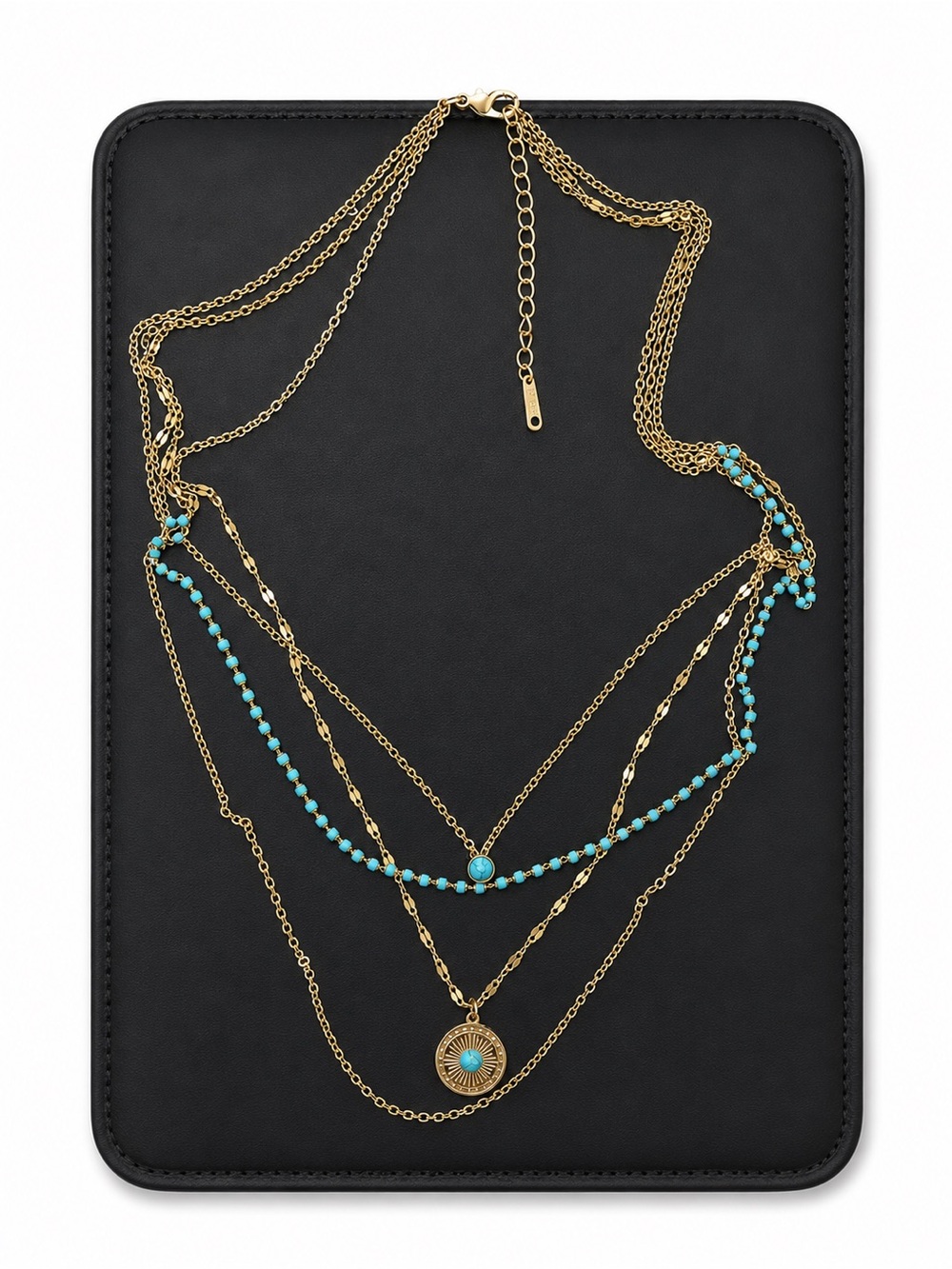 Gold Multi-Layer Necklace with Turquoise Beads